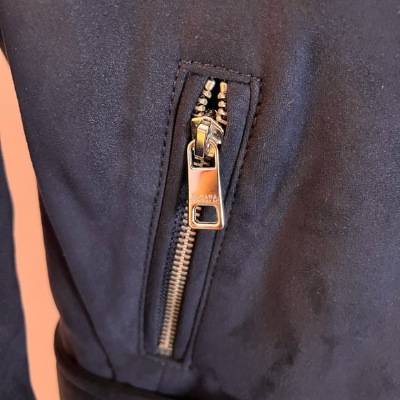 NWT Banana Republic Navy Blue Faux Suede Cropped Biker Jacket - Picture 7 of 10